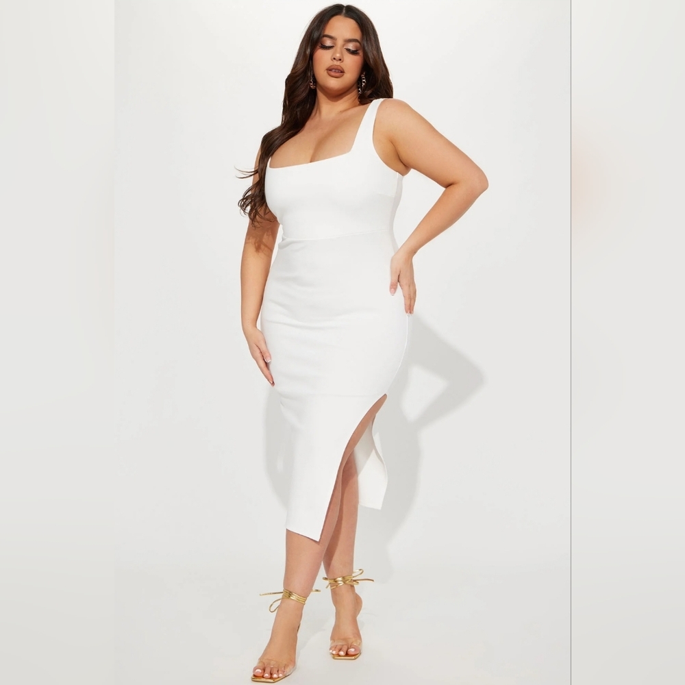 NWT Fashion Nova Plus White Midi Sleeveless Dress